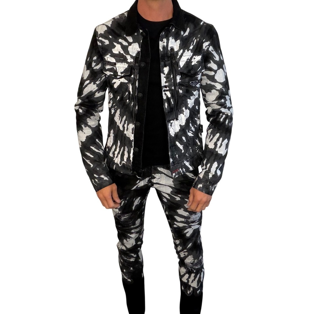 Philipp Plein Super Straight Cut Black White Tie-Dye Jeans Sz 30 | Rare Capsule - Picture 2 of 11